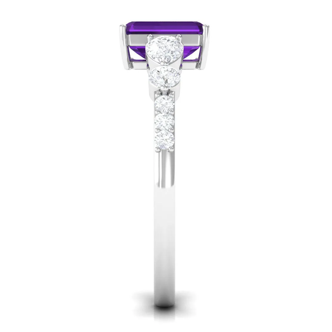 Solitaire Amethyst Engagement Ring with Moissanite Side Stones