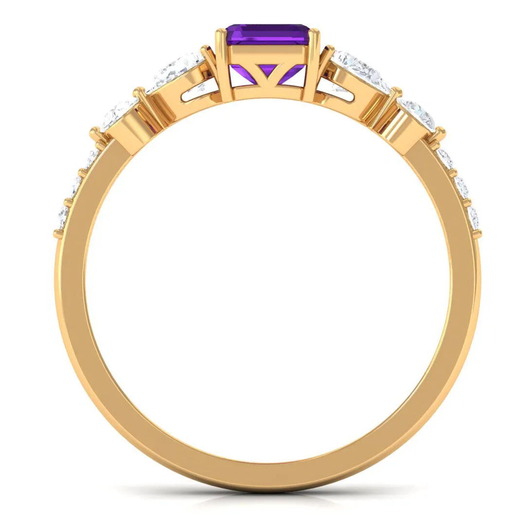 Solitaire Amethyst Engagement Ring with Moissanite Side Stones