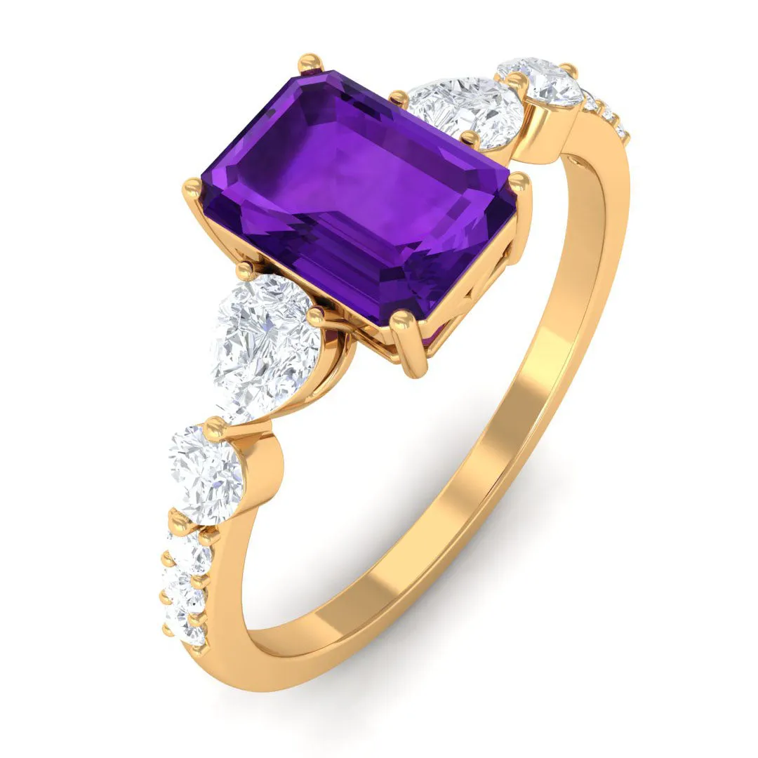 Solitaire Amethyst Engagement Ring with Moissanite Side Stones