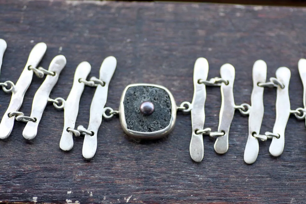 Sterling Silver Black Lava Cuff