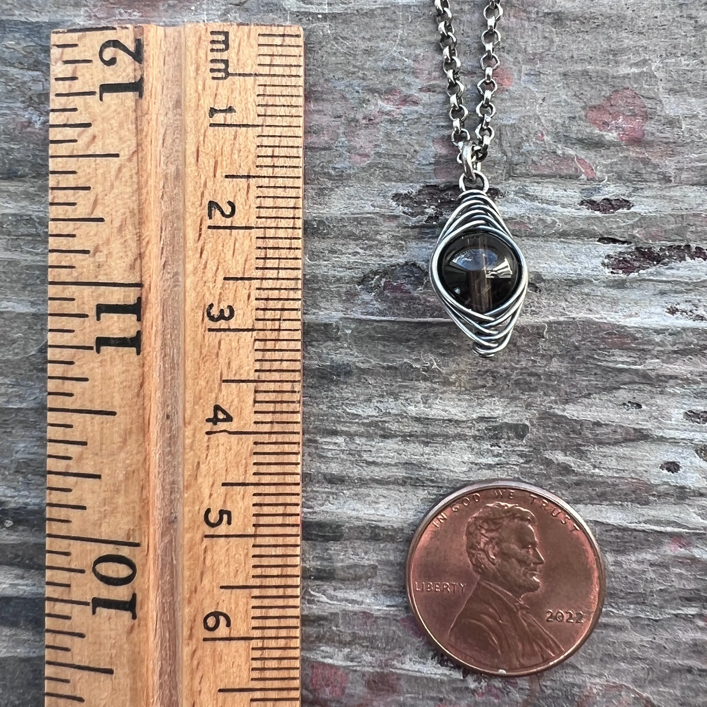 Sterling Silver Smoky Quartz Necklace | Natural Stone Wire-wrapped Pendant