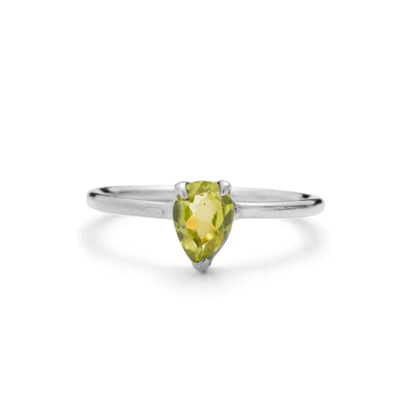 Teardrop Ring, Peridot, Silver