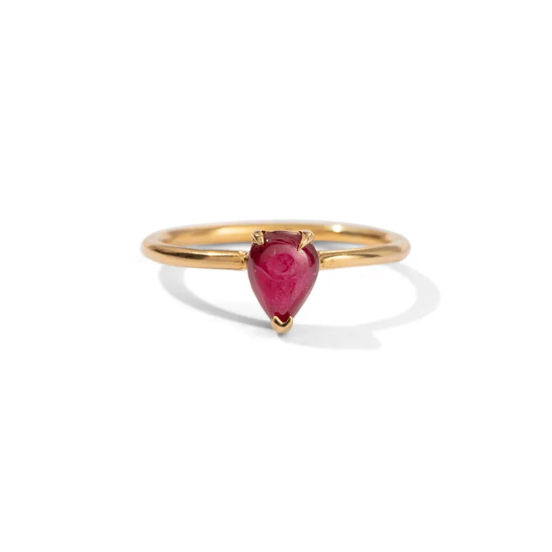 Teardrop Ring, Ruby, 9kt Yellow Gold