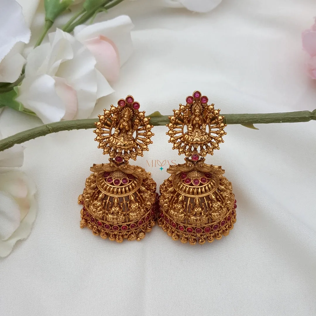 Traditional Grand Lakshmi Jhumka - Ruby