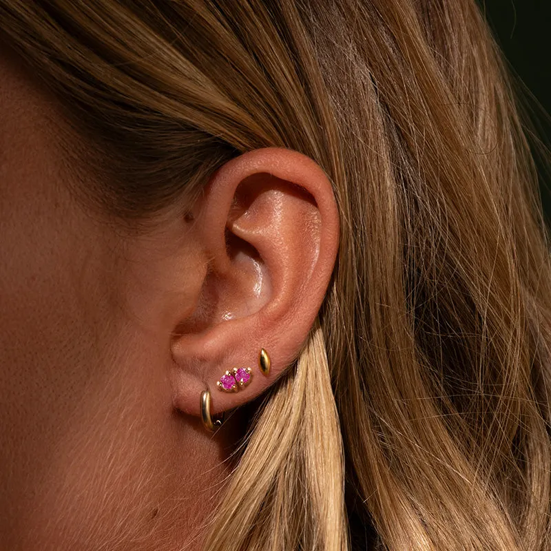 Twin Stud, Ruby, Gold