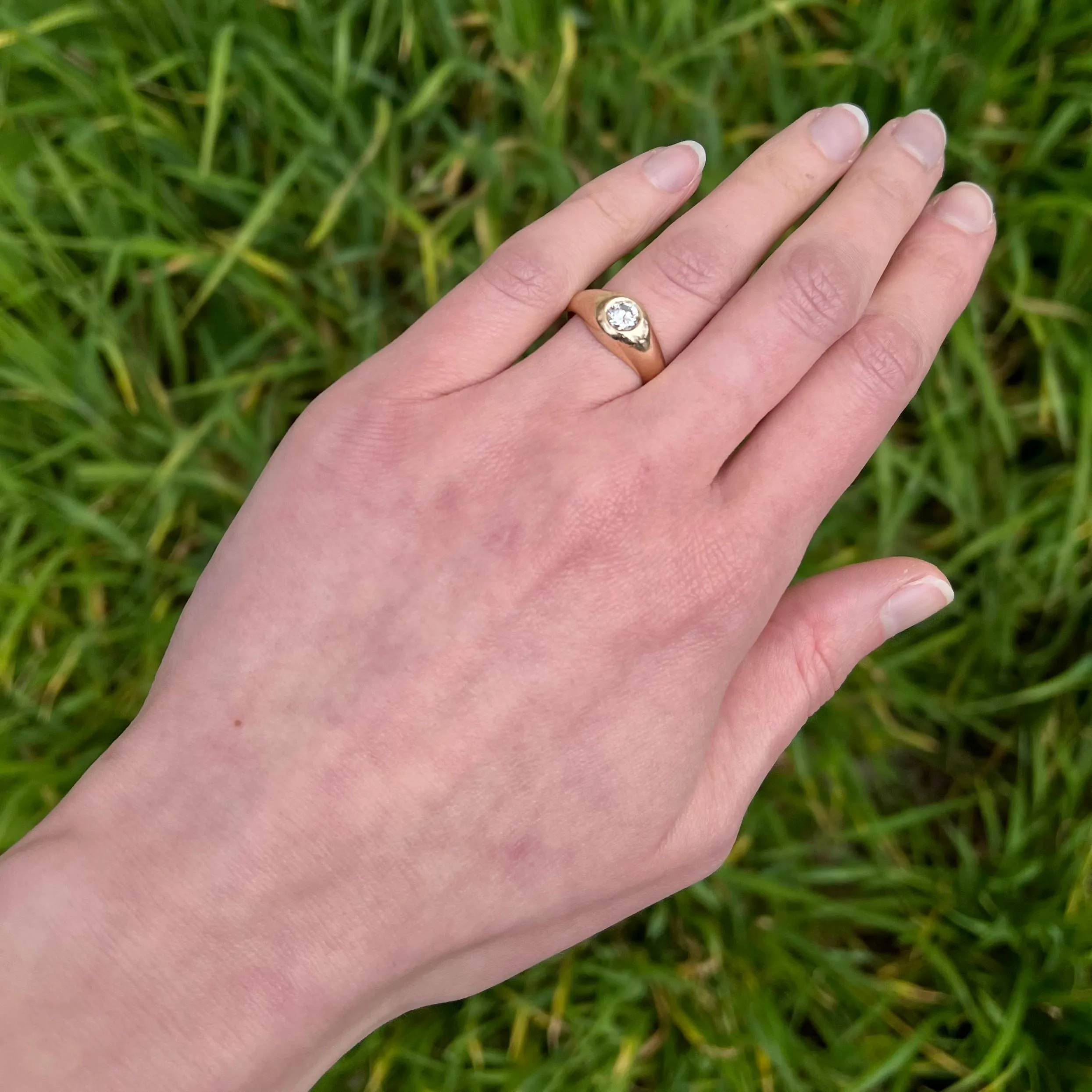Vintage Flush Set Early Modern Brilliant Transitional Diamond 14k Gold Dome Engagement Ring