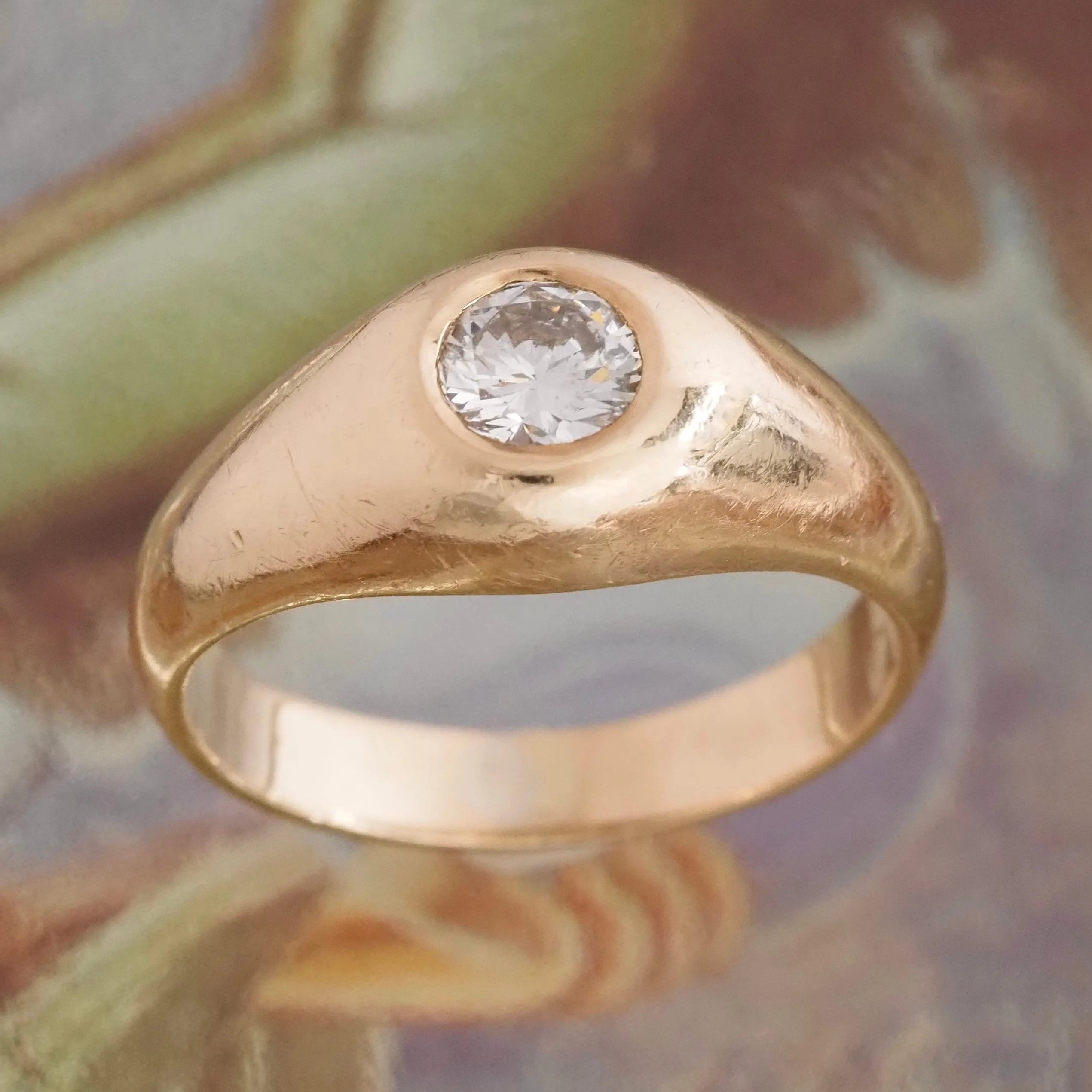 Vintage Flush Set Early Modern Brilliant Transitional Diamond 14k Gold Dome Engagement Ring