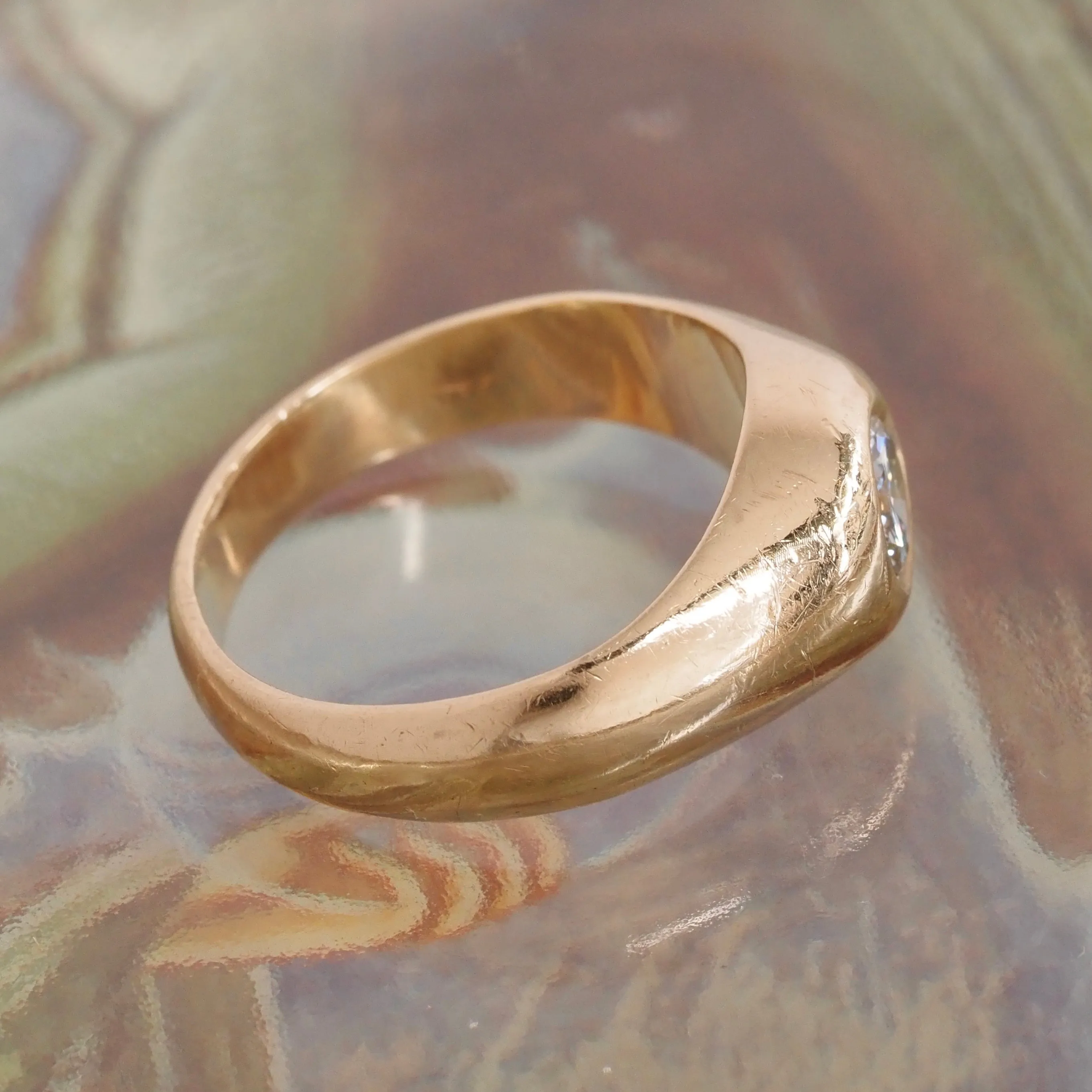 Vintage Flush Set Early Modern Brilliant Transitional Diamond 14k Gold Dome Engagement Ring