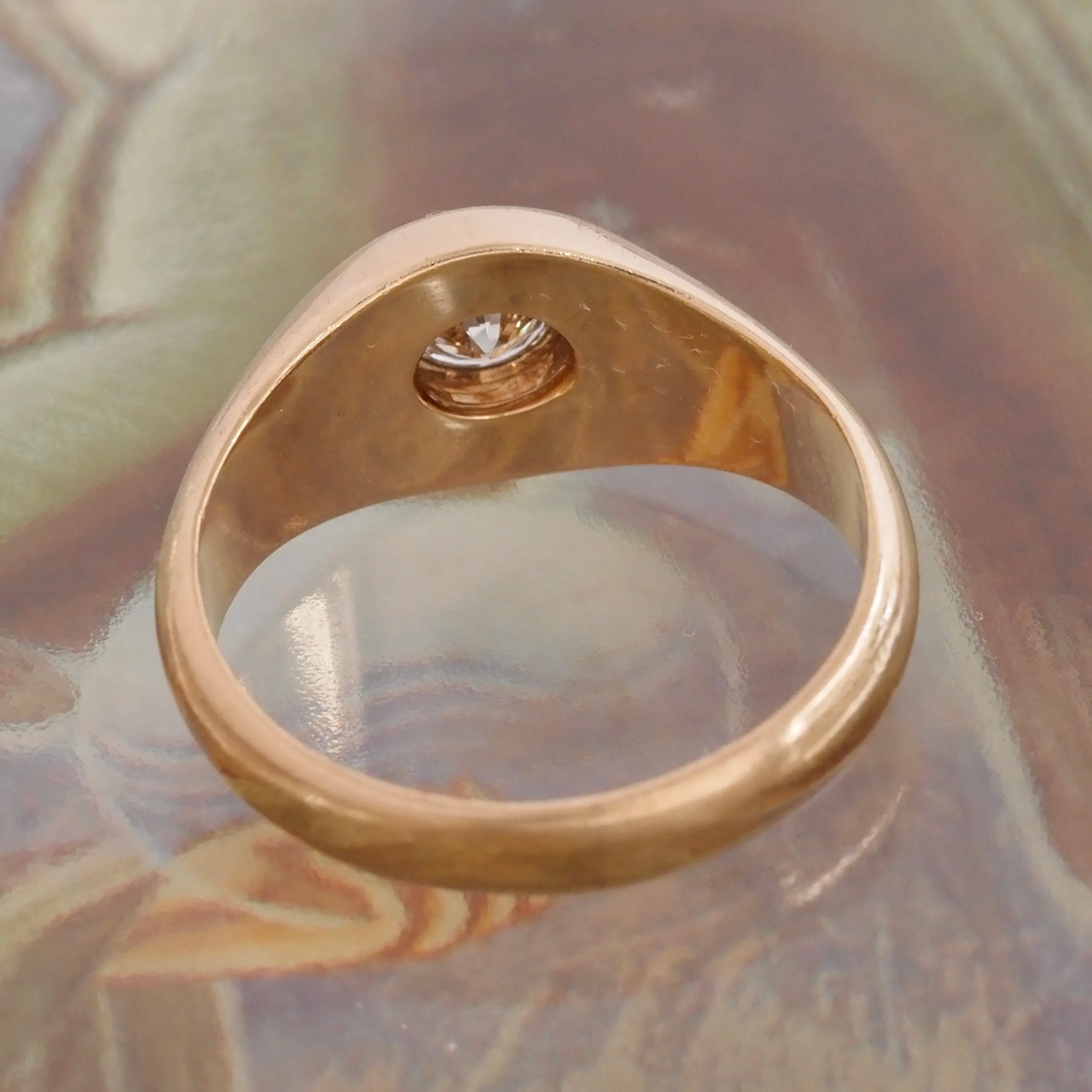 Vintage Flush Set Early Modern Brilliant Transitional Diamond 14k Gold Dome Engagement Ring