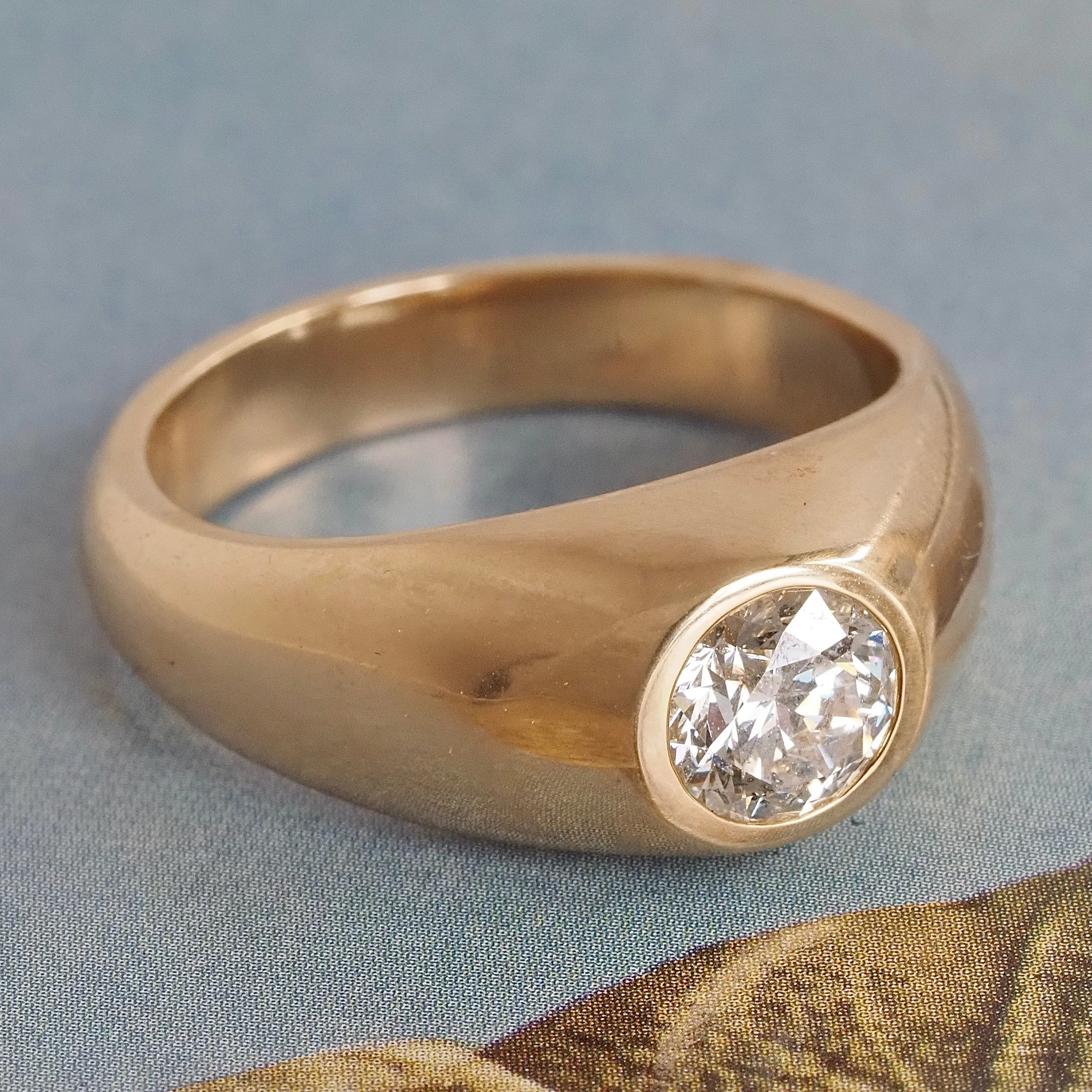 Vintage Flush Set Round Brilliant Cut Diamond Dome Engagement Ring