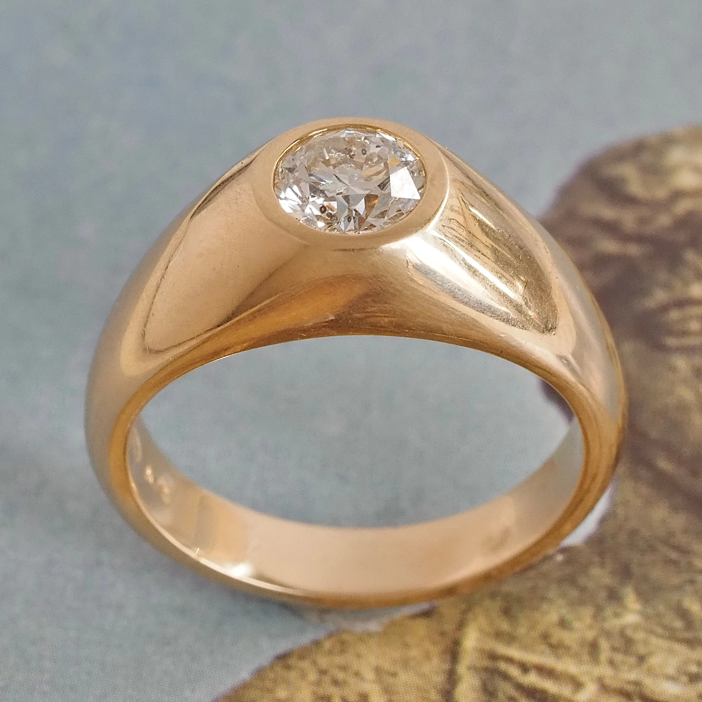 Vintage Flush Set Round Brilliant Cut Diamond Dome Engagement Ring