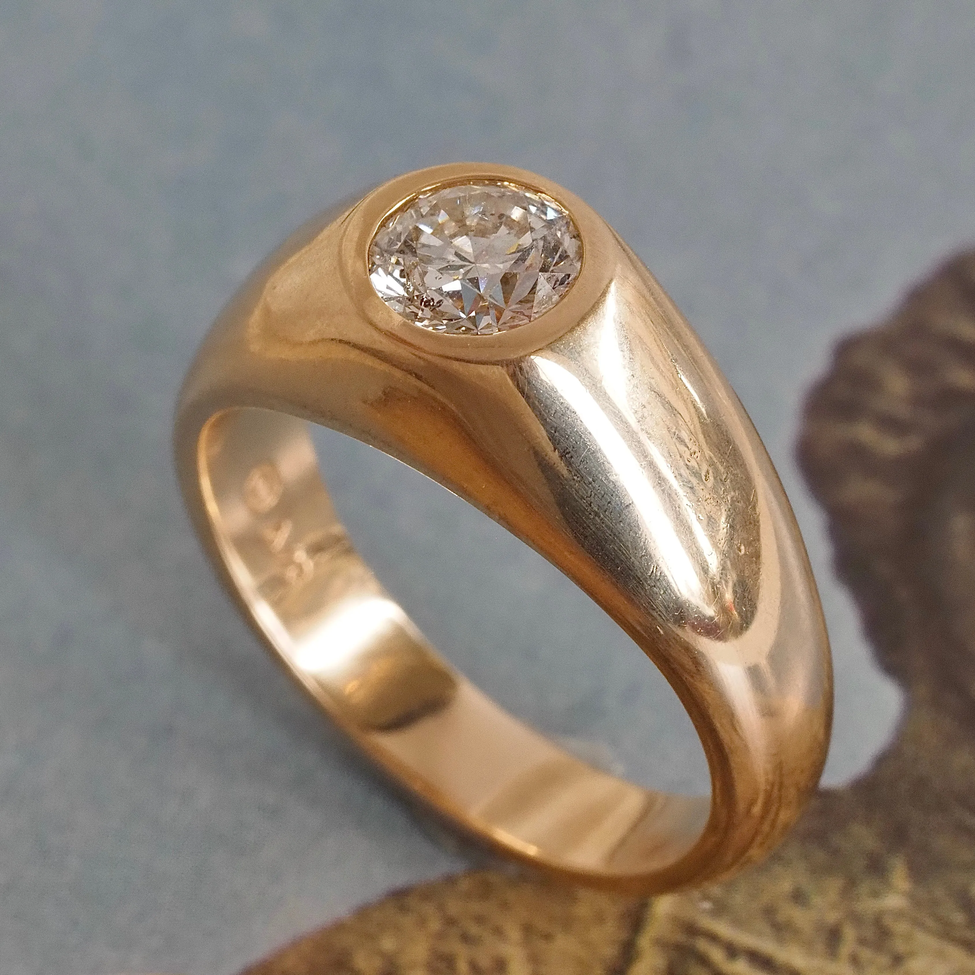 Vintage Flush Set Round Brilliant Cut Diamond Dome Engagement Ring