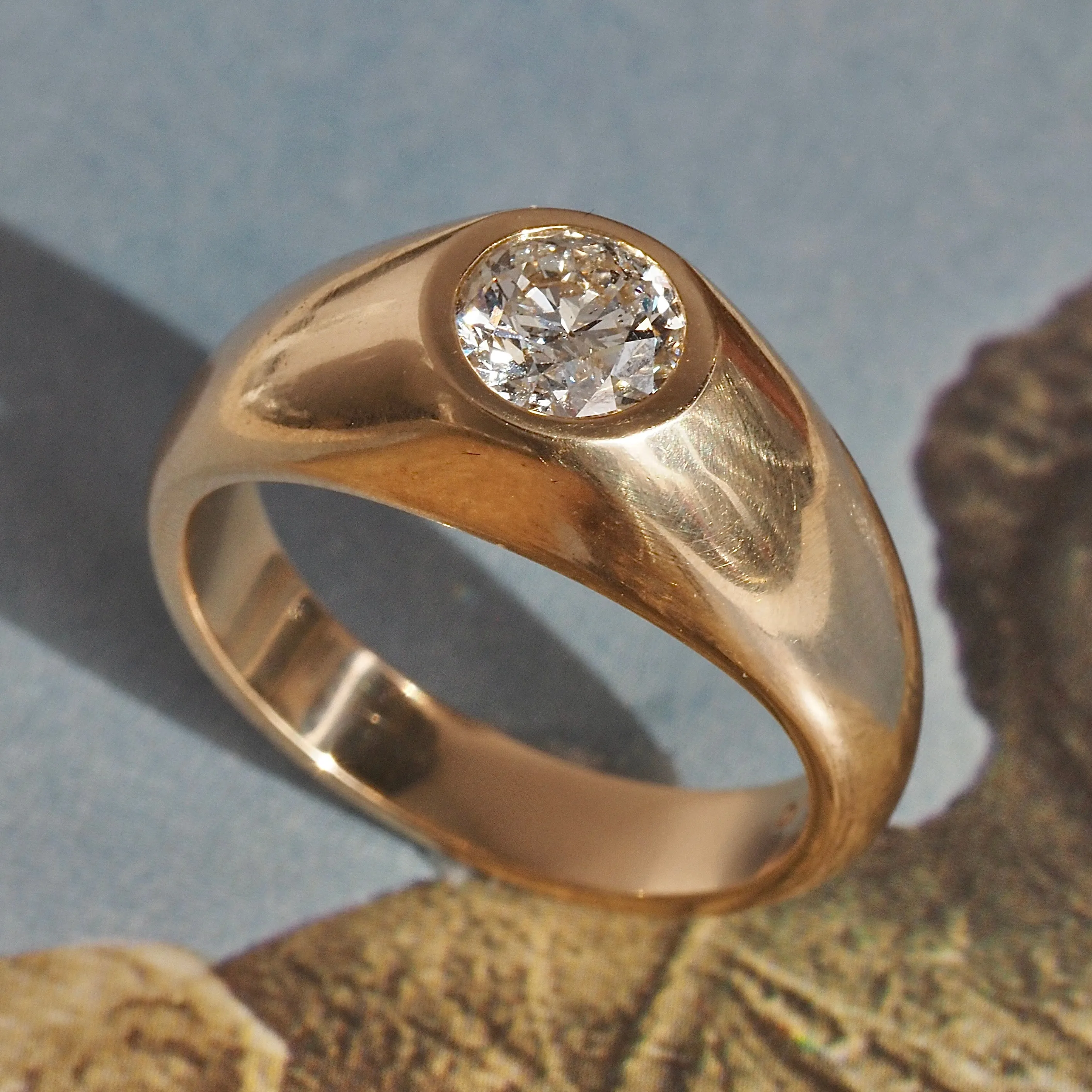 Vintage Flush Set Round Brilliant Cut Diamond Dome Engagement Ring