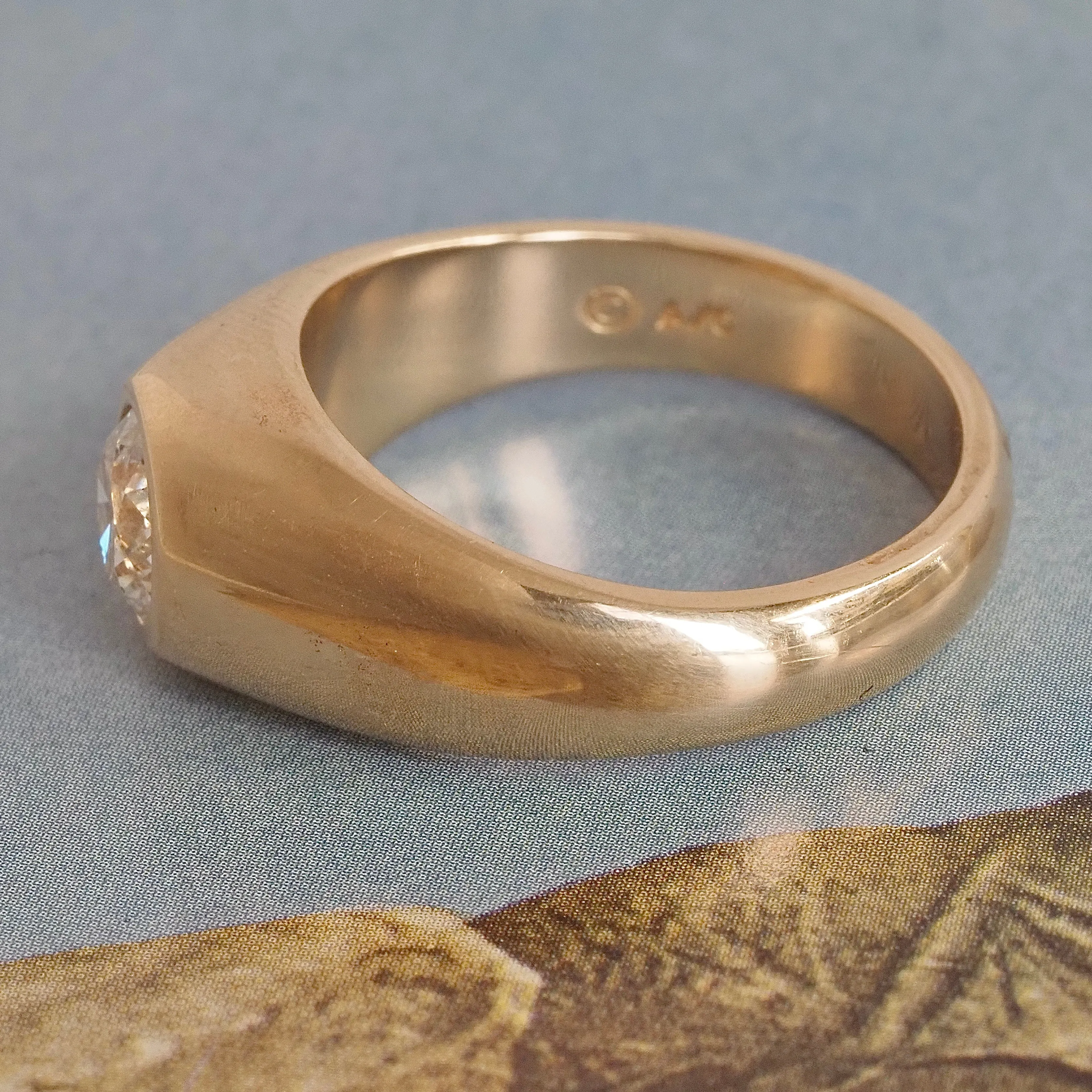 Vintage Flush Set Round Brilliant Cut Diamond Dome Engagement Ring