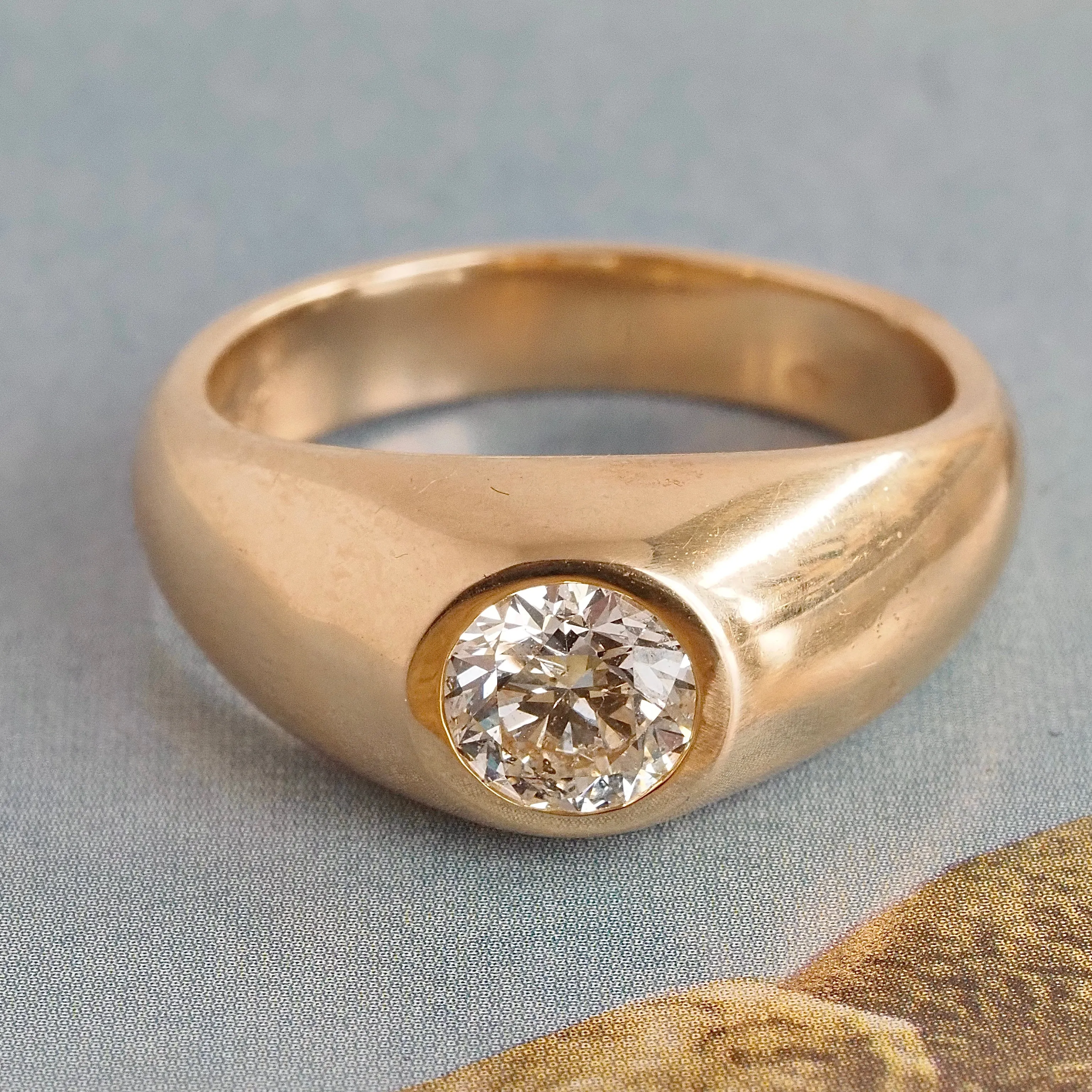 Vintage Flush Set Round Brilliant Cut Diamond Dome Engagement Ring