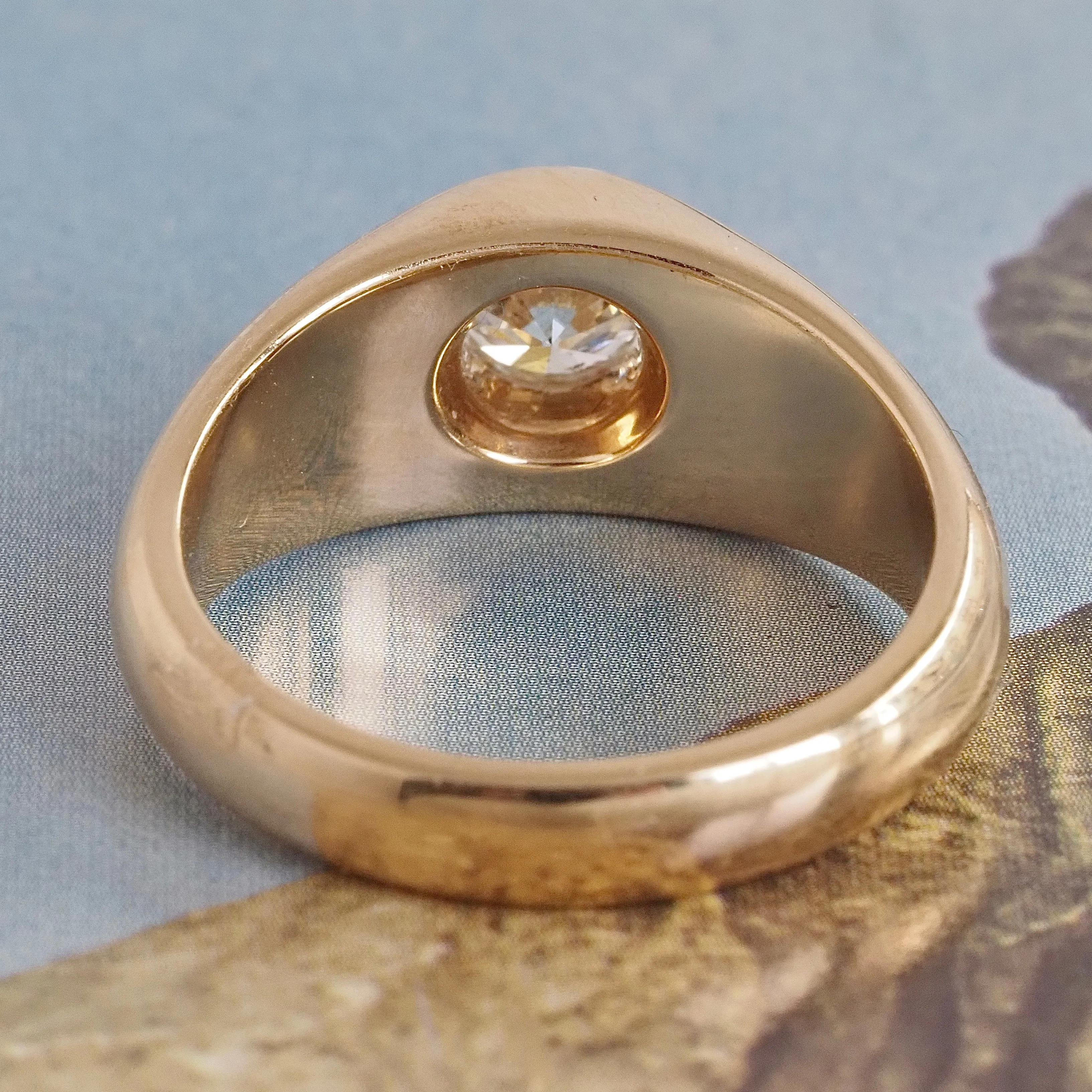 Vintage Flush Set Round Brilliant Cut Diamond Dome Engagement Ring