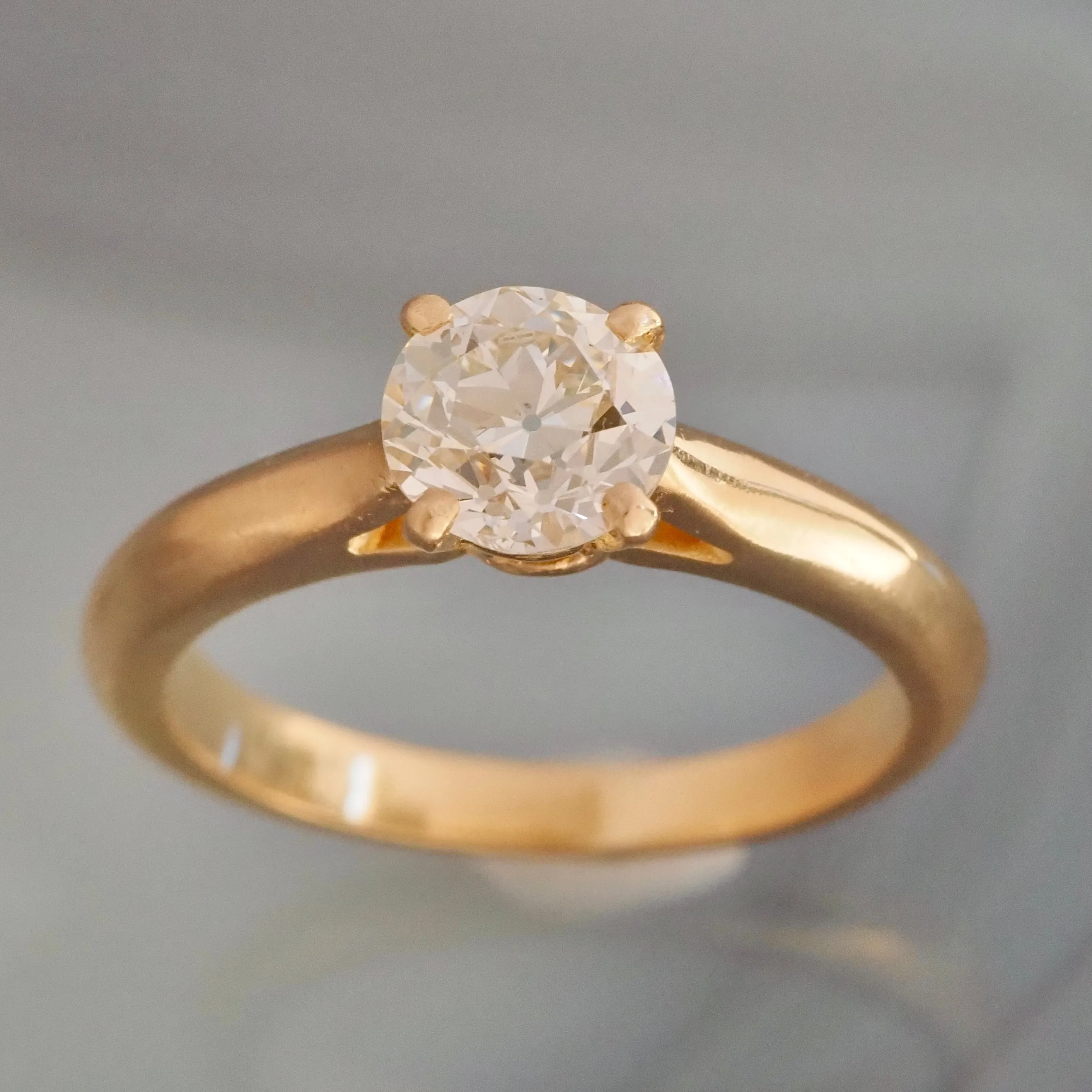Vintage French 1.30ct Antique Old European Cut Diamond 18k Gold Engagement Ring