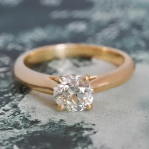 Vintage French 1.30ct Antique Old European Cut Diamond 18k Gold Engagement Ring