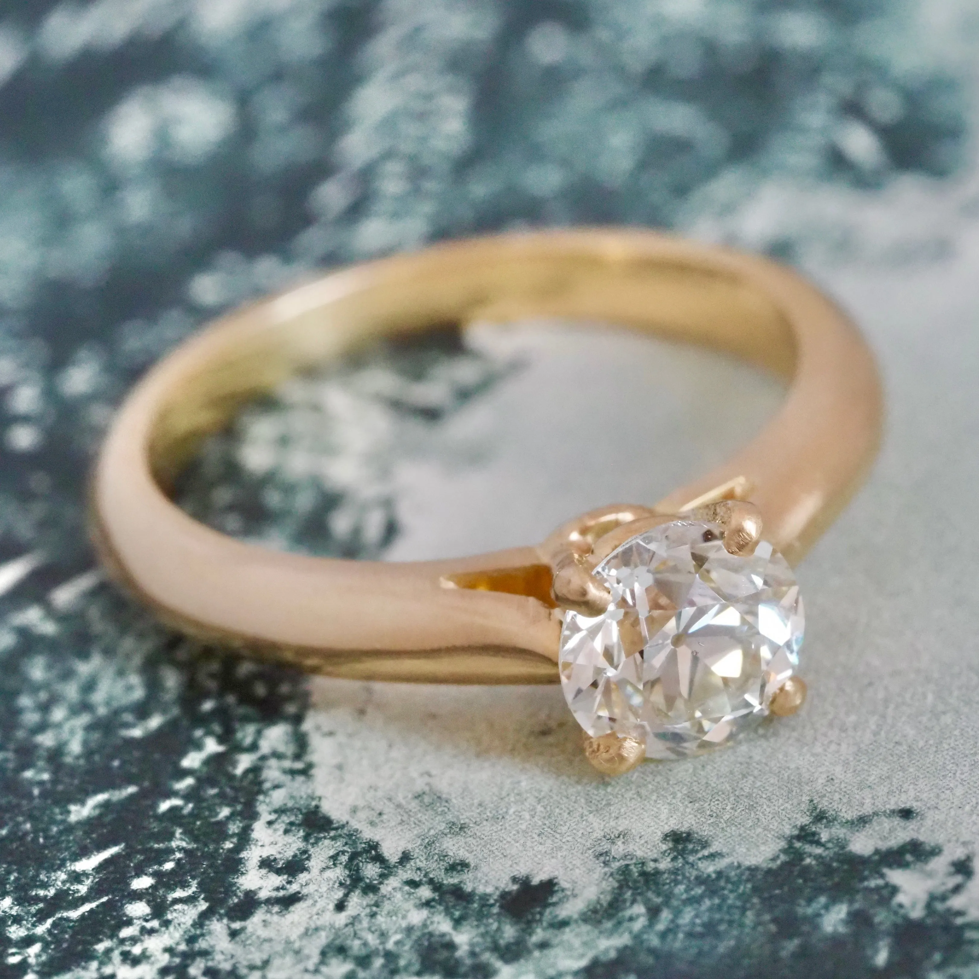 Vintage French 1.30ct Antique Old European Cut Diamond 18k Gold Engagement Ring