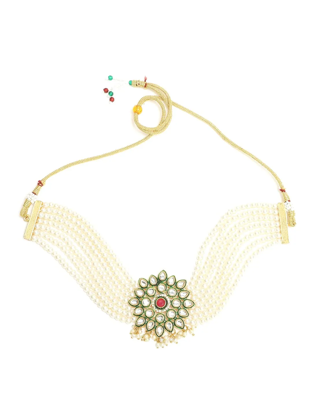 Yellow Chimes Kundan Jewellery Set for Women Multilayed Pearl Choker Necklace Set Gold Plated Traditional Necklace Set for Women and Girls.