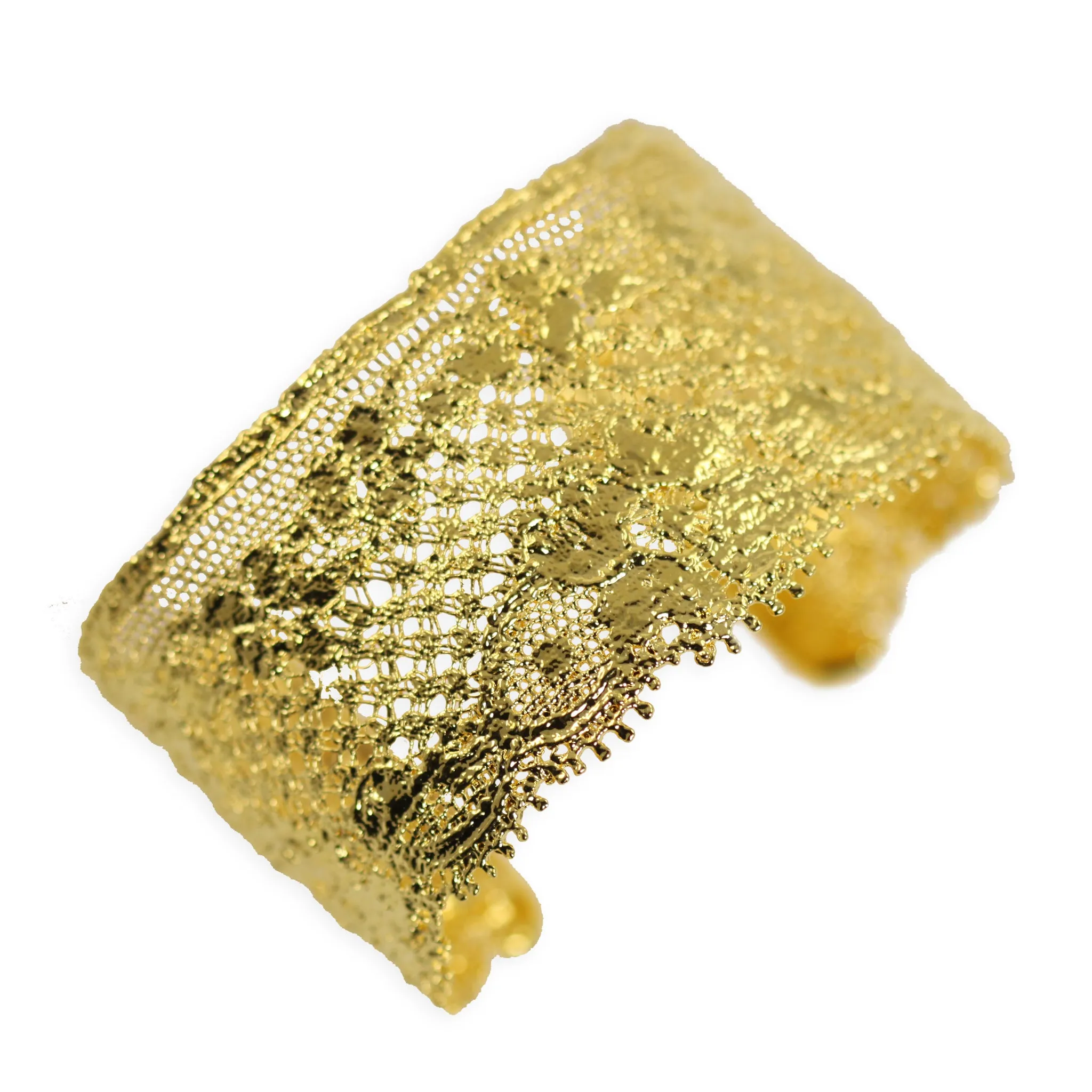 Yvette - Intricate Lace Cuff Bracelet in 24k gold