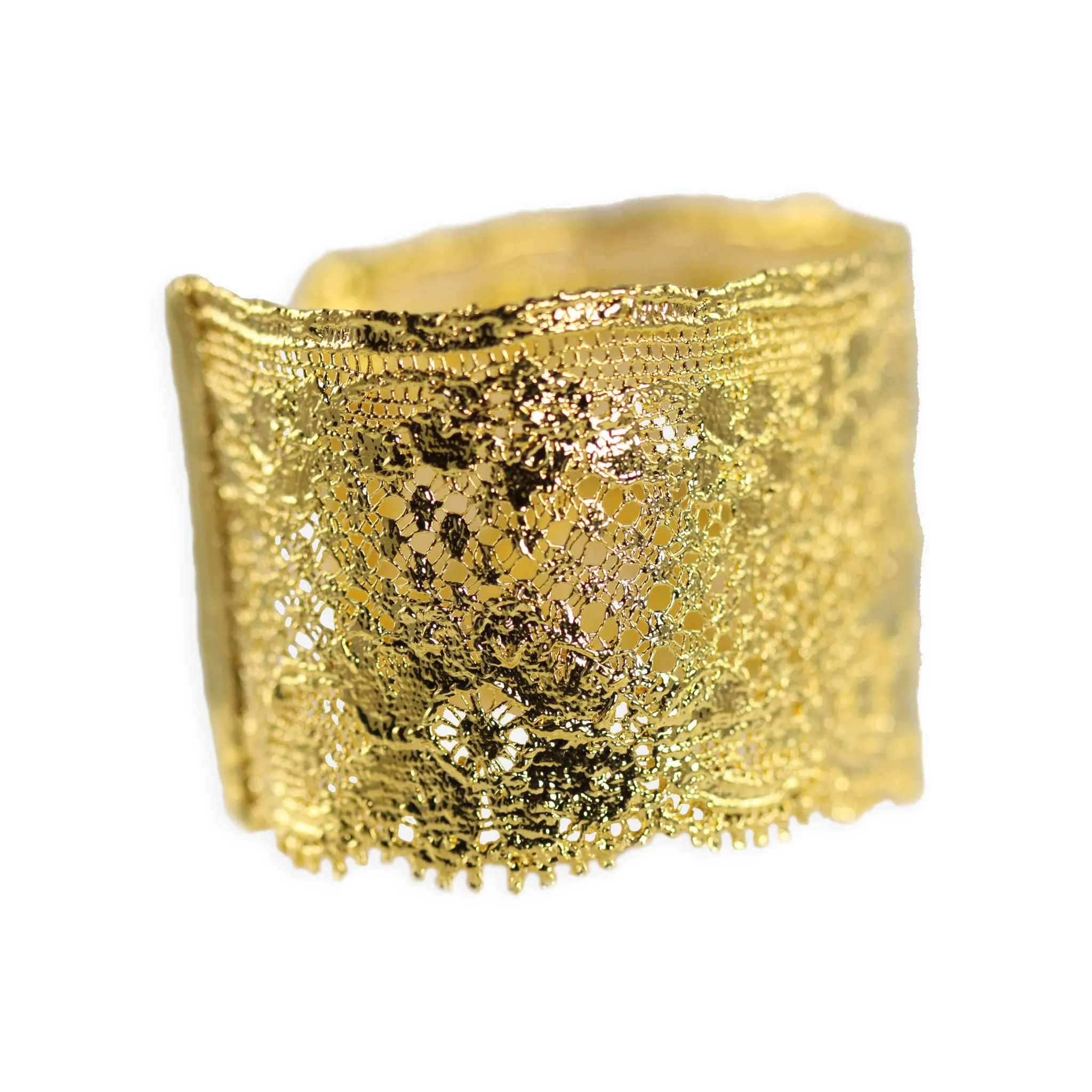 Yvette - Intricate Lace Cuff Bracelet in 24k gold