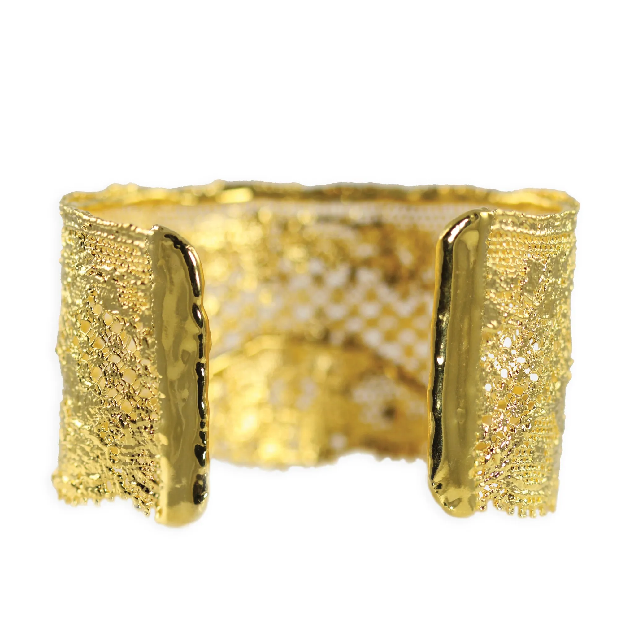 Yvette - Intricate Lace Cuff Bracelet in 24k gold